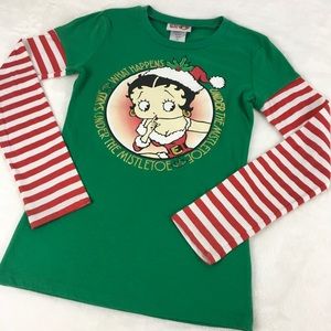 Betty Boop Juniors Size S Christmas Top Green